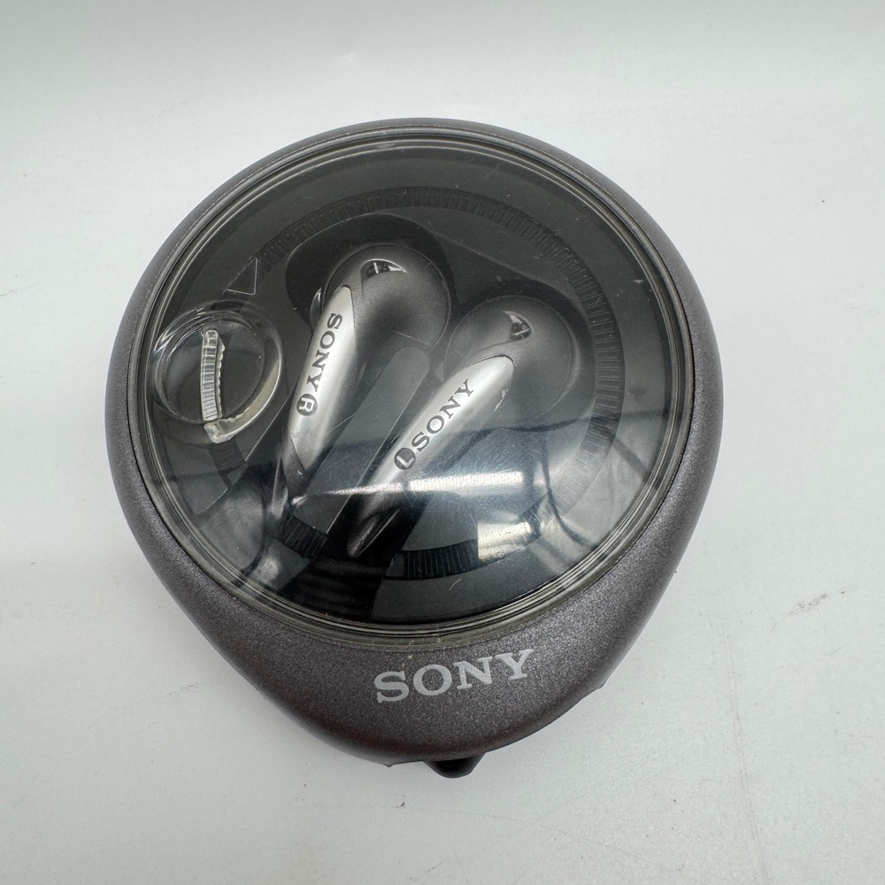 Vintage Sony Earbuds Grey Wired In-Ear Headphones with Winding Travel Case